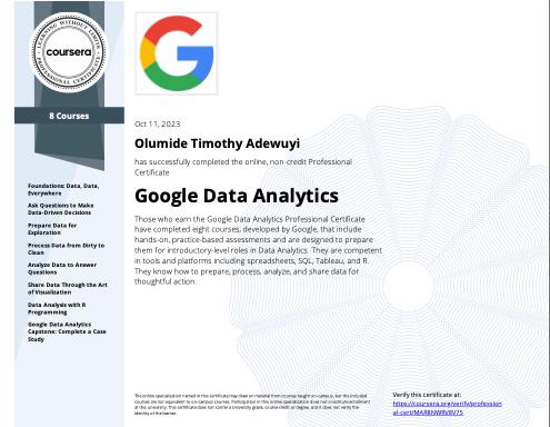 Olumide Adewuyi Certification